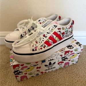 Adidas Kids White and Red Cartoon Sneakers